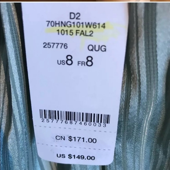 BEBE Metallic Teal Shadow Stripe Neck Halter Dress Crochet Lace Raceback NWT - Picture 6 of 9